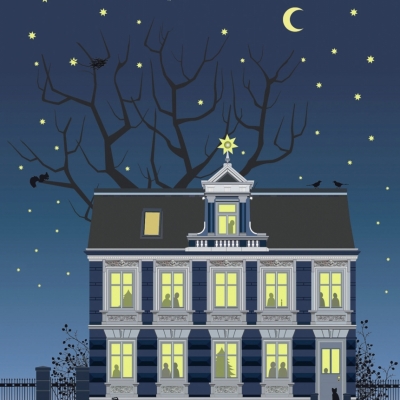 Weihnachtskarte "Blaues Haus"