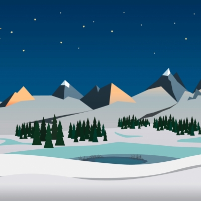Weihnachtskarte "Landschaft mit See"